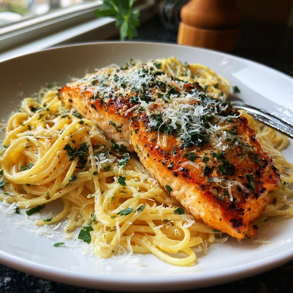 Herbed Salmon and Creamy Pasta