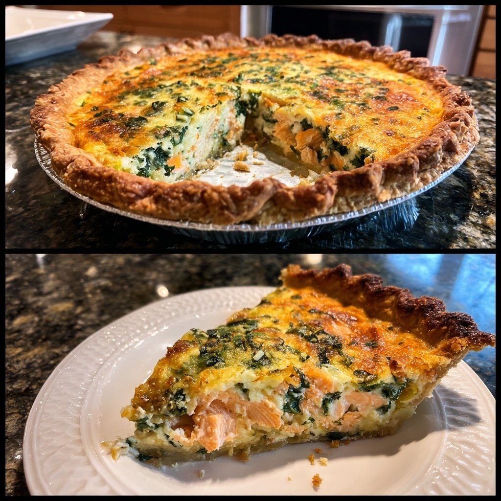 Cheesy Salmon Quiche with Spinach