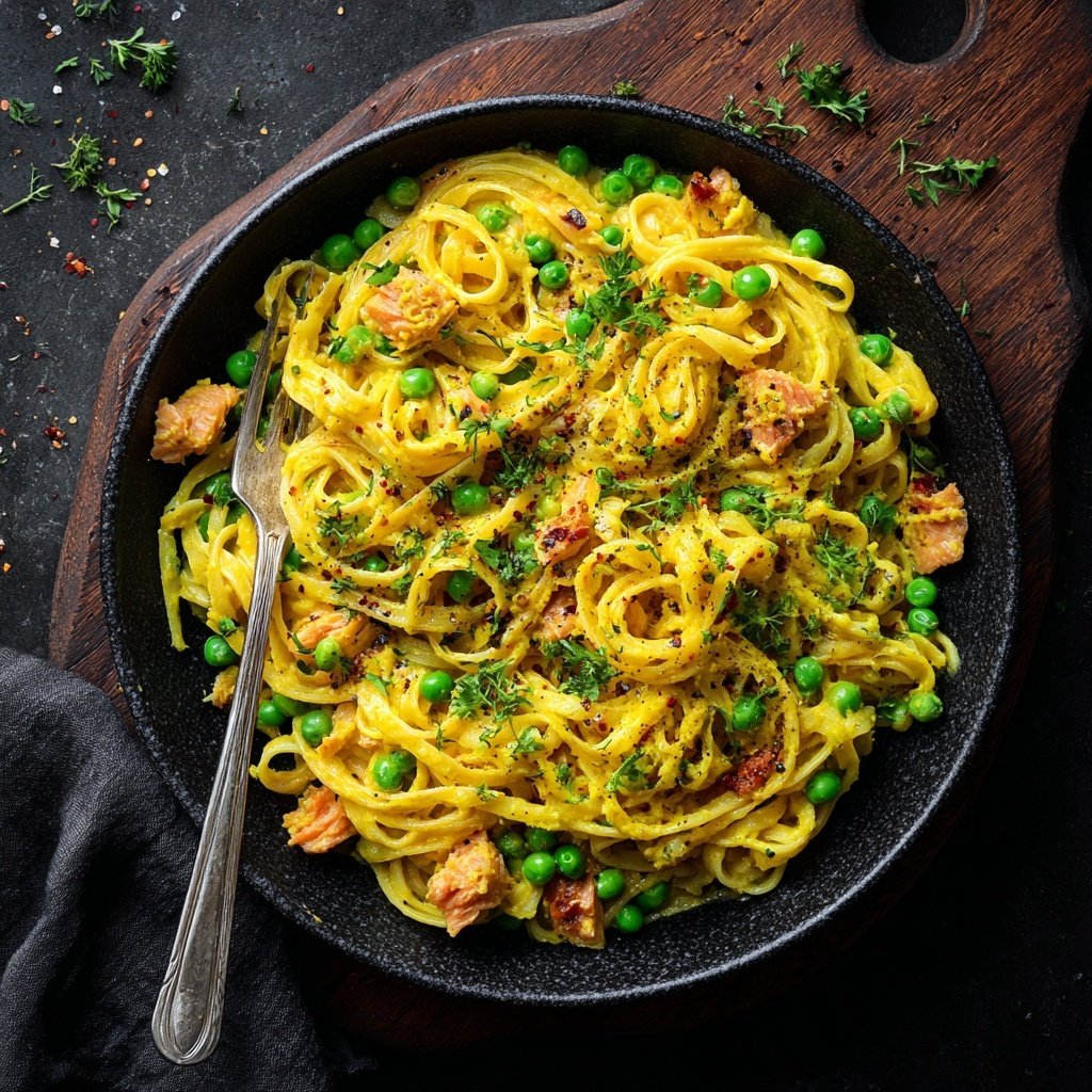 Saffron Salmon Pasta with Peas