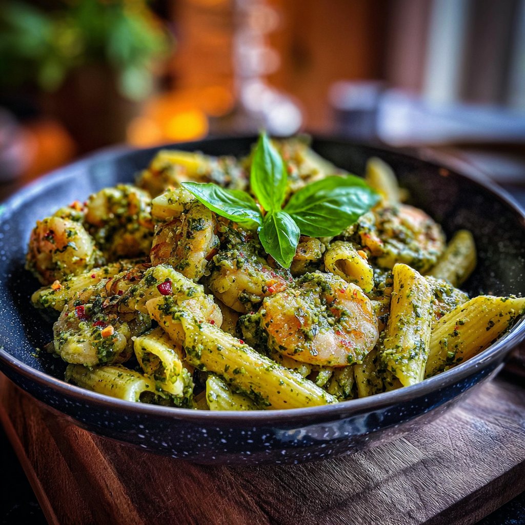 Shrimp Pesto with Penne Pasta